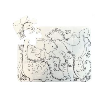 Białe Puzzle Strigo by Funny Mat Puzzle Dinozaury 44 x 37 cm + flamastry