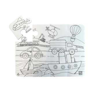 Białe Puzzle Strigo by Funny Mat Puzzle Pojazdy 44 x 37 cm + flamastry