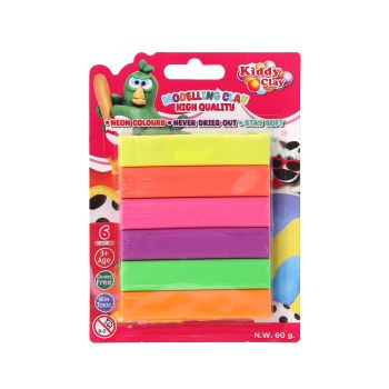 Plastelina prostokątna Kiddy Clay w 6 neonowych kolorach 