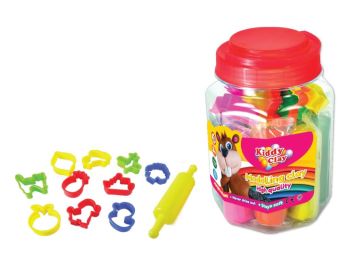 Zestaw Kiddy Clay 8 plastelin + 10 foremek + wałek w pojemniku
