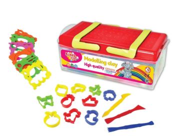 Zestaw Kiddy Clay 8 plastelin + 16 foremek + narzędzia w poręcznej skrzyneczce