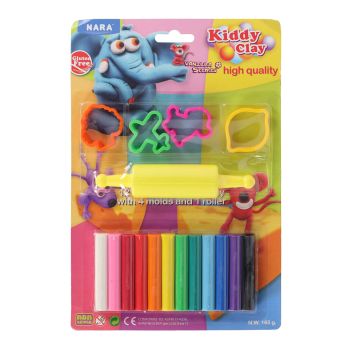 Zestaw Kiddy Clay 12 plastelin + 4 foremki + wałek