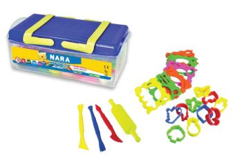 Zestaw plastelin NARA 8 kolorów + 16 foremek + 3 narzędzia + wałek w praktycznym opakowaniu