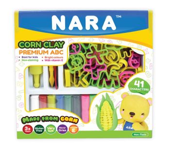 Zestaw plastelin kukurydzianych NARA 12 kolorów + foremki ABC + wałek + 3 nożyki 