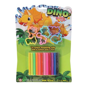 Zestaw Kiddy Clay 12 plastelin + 5 foremek ,,Dinozaury''