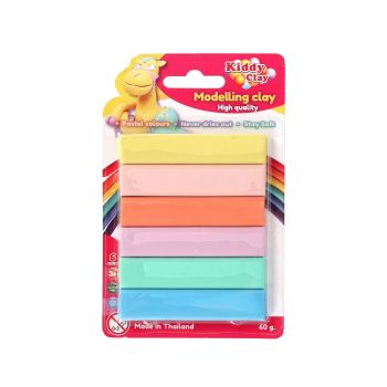 Plastelina prostokątna Kiddy Clay w 6 pastelowych kolorach 