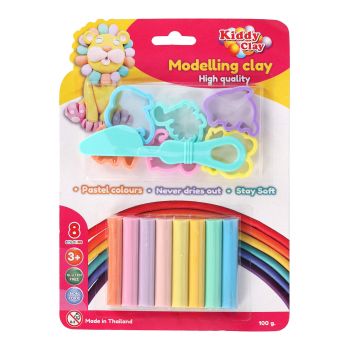 Zestaw Kiddy Clay 8 pastelowych plastelin + 6 foremek + nożyk