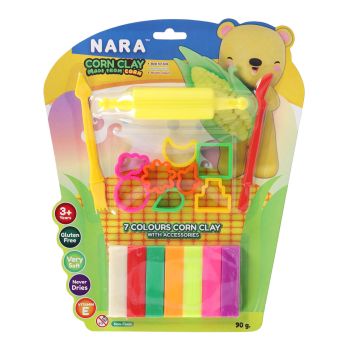 Zestaw plastelin kukurydzianych NARA 7 kolorów + 8 foremek + narzędzia + wałek
