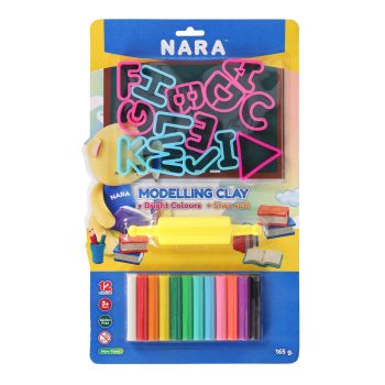 Zestaw plastelin NARA 12 kolorów + foremki litery A-M + wałek