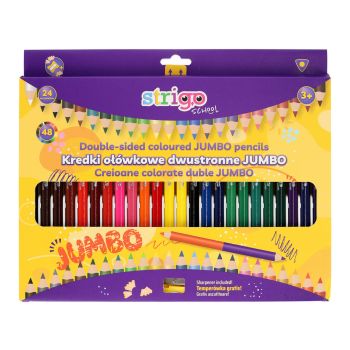Kredki ołówkowe Jumbo trójkątne dwukolorowe Strigo 24 szt. 48 kolorów z temperówką