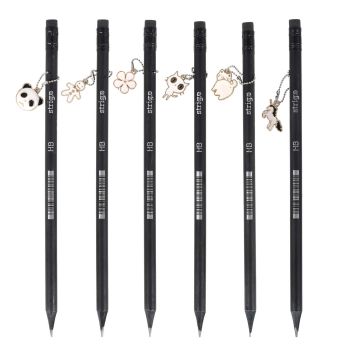 Ołówki z czarnego drewna Strigo z zawieszkami i gumką