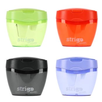 Temperówka Strigo na trzy grubości ołówków i kredek z pojemnikiem