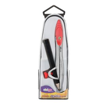 Metalowy cyrkiel Strigo z ołówkiem w plastikowym etui czerwony