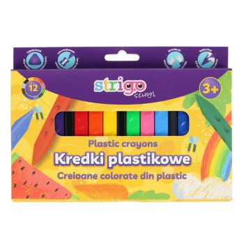 Plastikowe trójkątne kredki Strigo z wgłębieniami 12 kolorów