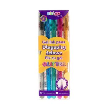 Długopisy żelowe Strigo w 5 brokatowych kolorach