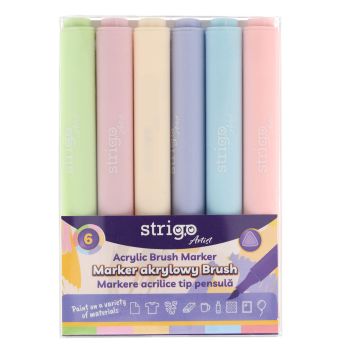 Marker akrylowy Strigo z końcówką Brush w trójkątnej obudowie w 6 kolorach zestaw 1