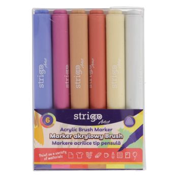 Marker akrylowy Strigo z końcówką Brush w trójkątnej obudowie w 6 kolorach zestaw 2