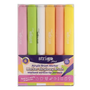 Marker akrylowy Strigo z końcówką Brush w trójkątnej obudowie w 6 kolorach zestaw 3