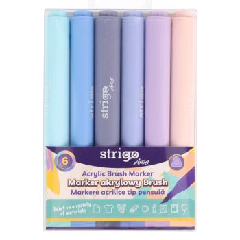 Marker akrylowy Strigo z końcówką Brush w trójkątnej obudowie w 6 kolorach zestaw 4