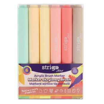 Marker akrylowy Strigo z końcówką Brush w trójkątnej obudowie w 6 kolorach zestaw 5