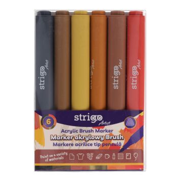 Marker akrylowy Strigo z końcówką Brush w trójkątnej obudowie w 6 kolorach zestaw 6