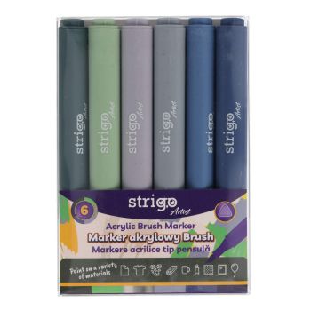 Marker akrylowy Strigo z końcówką Brush w trójkątnej obudowie w 6 kolorach zestaw 8