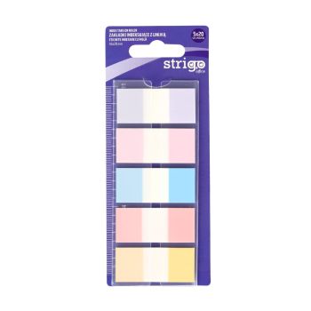 Zakładki indeksujące STRIGO 45x20 z linijką 5 kolorów, 100 kartek