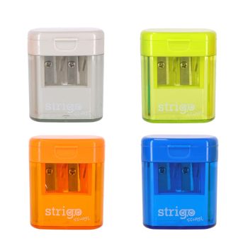 Temperówka Strigo na dwie grubości ołówków i kredek z pojemnikiem