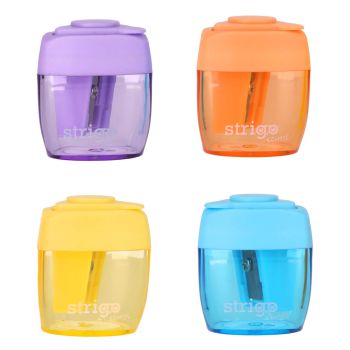 Temperówka Strigo na jedną grubość ołówków i kredek z pojemnikiem