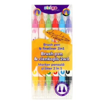 Dwustronny cienkopis i flamaster Strigo z końcówką Brush w 6 kolorach