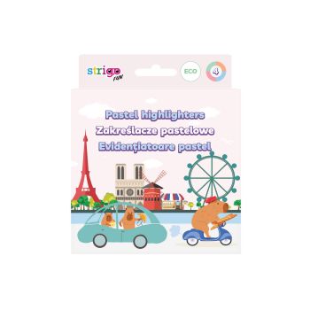 Zestaw 4 zakreślaczy STRIGO z serii Kapibara EKO – kolory pastelowe